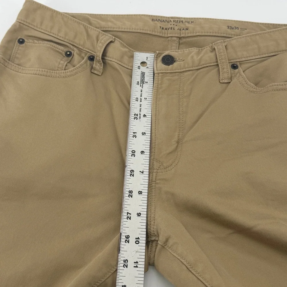 Banana Republic Travel Jean Mens 33x30 Slim Fit Khaki Tan Brown Pants 5-Pocket
